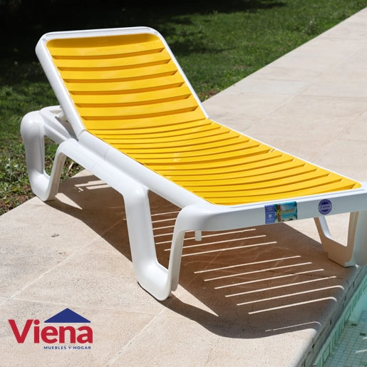 Reposera Plastica VOSS 2000 Hawaii Blanca y Amarilla 