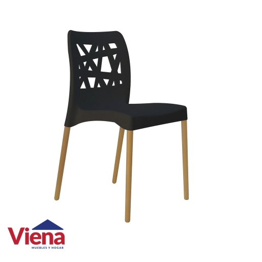 Silla Plastica Franca Sit Negra Pata Madera  A323