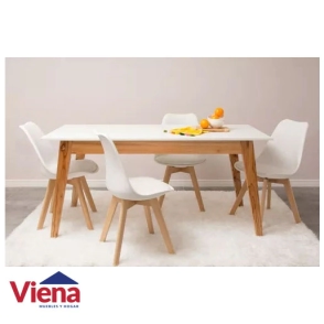 juego Tulip Mesa 130x0.85 Blanca + 4 Sillas Tulip Blancas