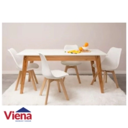 juego Tulip Mesa 130x0.85 Blanca + 4 Sillas Tulip Blancas