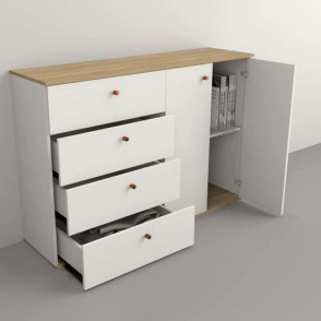 Bahiut Table's 1.30 709-COE Olmo Frente Blanco 2 Puertas, 4 Cajones