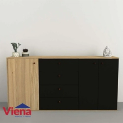 Bahiut Table's 1.75 M 74010-COM Olmo Frente Negro 3 Puertas, 4 Cajones