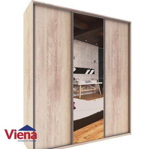 Ropero / Placard DELOS 3 Puertas Corredizas Con Espejos 1.83x2.10 Pino.DLE363PC