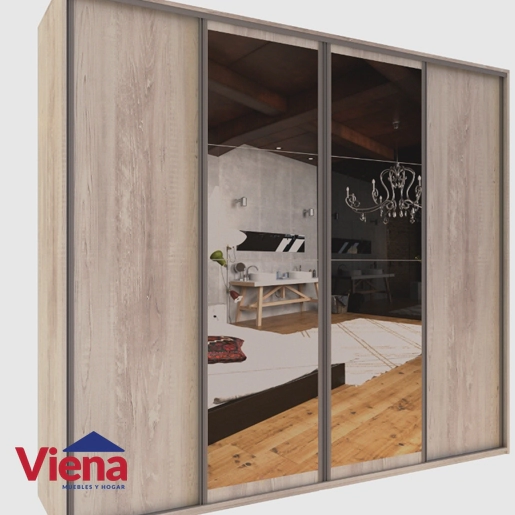 Ropero / Placard  DELOS 4 Puertas Corredizas Con Espejo 2.47x2.20 Pino.DLE364PC 