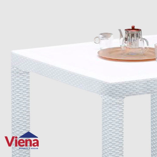 Mesa Plastica Fidji VOSS Estilo Rattan Blanco Cuadrada 90 Cm