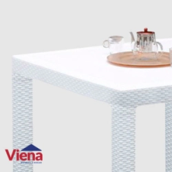 Mesa Plastica Fidji VOSS Estilo Rattan Blanco Cuadrada 90 Cm