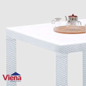 Mesa Plastica Fidji VOSS Estilo Rattan Blanco Cuadrada 90 Cm