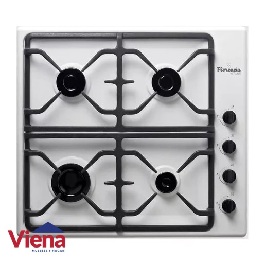 Anafe Florencia 4 Hornallas Flor6746B  Blanco Rejillas Fundicion 