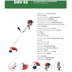 Desmalezadora Severbon DSV-52 52CC 1500W 10" + Tanza