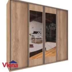 Ropero DELOS DLE364RNN 4 Puertas Corredizas con Espejo 2.47x2.20 Roble