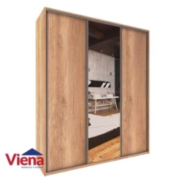 Ropero / Placard  DELOS 3 Puertas Corredizas Con Espejos 1.83x2.10 Roble Nebraska Natural