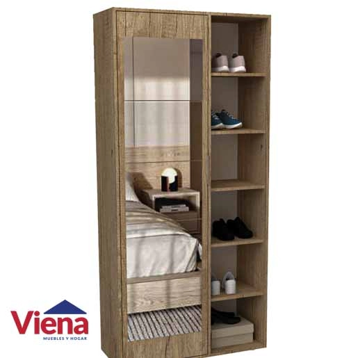 Zapatero Delos  DLD05RNN Una Puerta Alta 85 x 182 Con Espejo Roble N