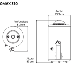 Termotanque Coppens Gmax 310 50L Gas Natural Reversible Alta Recuperacion 