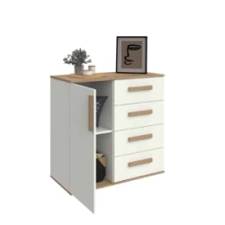 Comoda Delos 4 Cajones 1 Puerta DNA04RKBL 90 x 86 Roble K Blanco