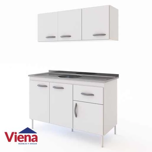 Combo Delos Bajo Mesada + Alacena + Mesada Acero 120 Blanco 