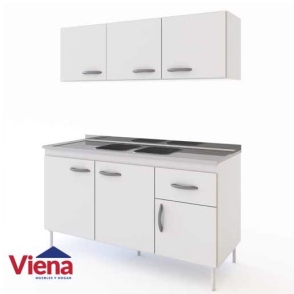 Combo Delos Bajo Mesada + Alacena + Mesada Acero 140 Blanco 