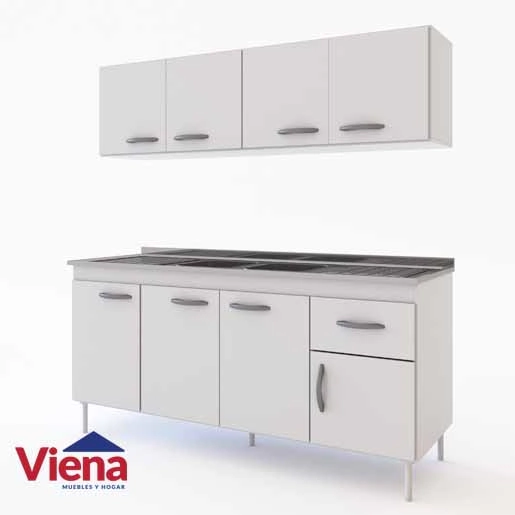 Combo Delos Bajo Mesada + Alacena + Mesada Acero 160 Blanco 