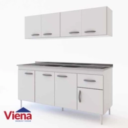 Combo Delos Bajo Mesada + Alacena + Mesada Acero 160 Blanco