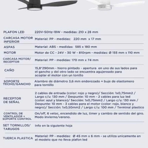 Ventilador Techo Indelplast IVT474" ABD Luz Led Negro