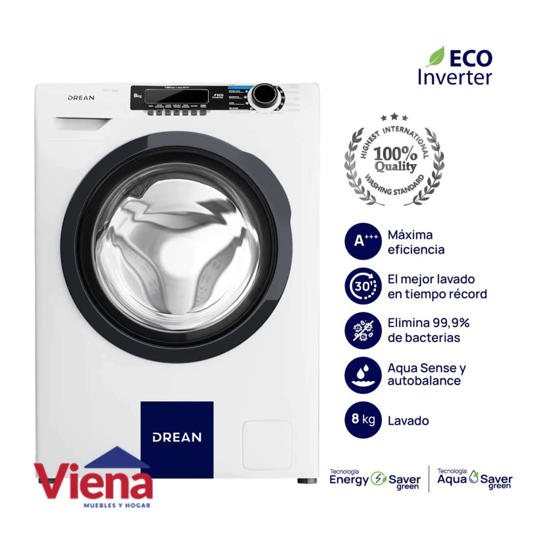 Lavarropas Drean Next LFDR0814SB0 8kg 1400R Inverter Blanco 