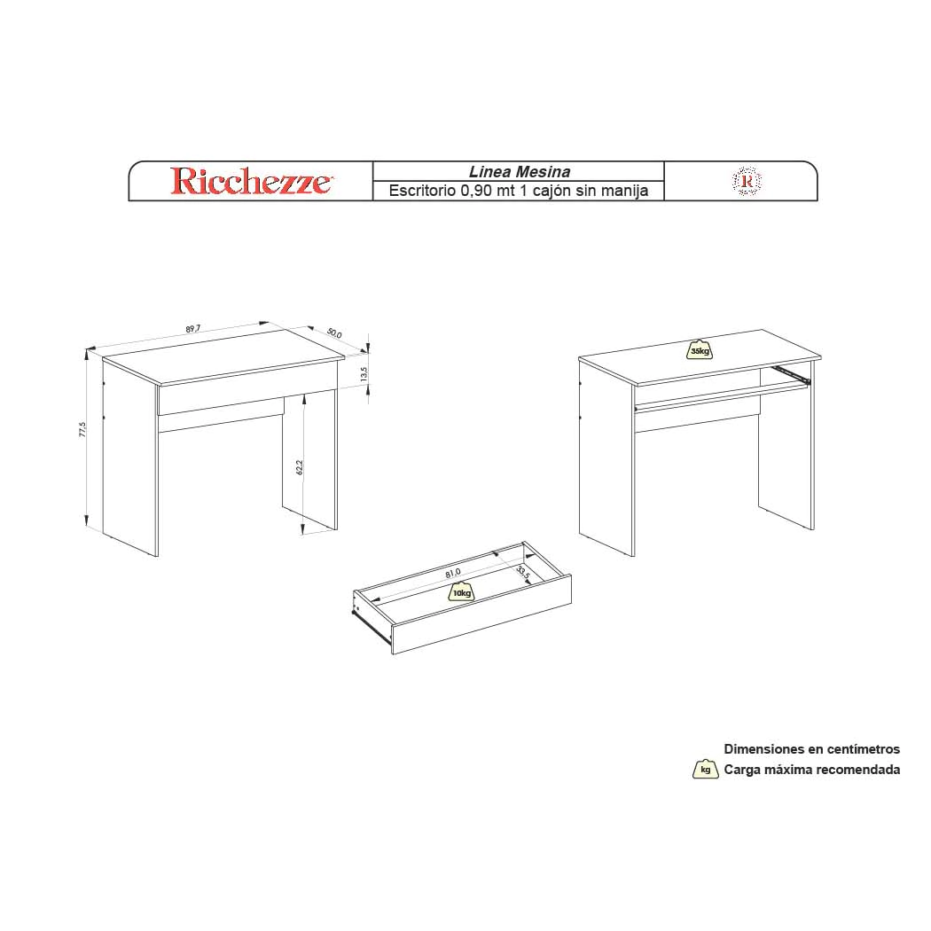 Escritorio Ricchezze Mesina 90CM Nergo Sin Manija 