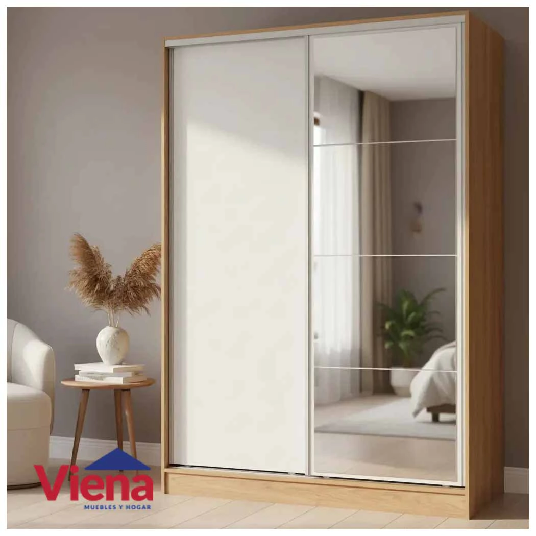 Placard Ricchezze 140 Murano Puerta Corrediza Con Espejo Color Hickory/Blanco