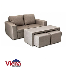 Sofa Sole 2 Cuerpos 1.35 mts G3 + Mesa + 2 Puff Combo Mundial